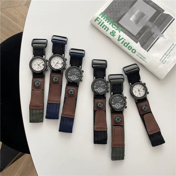 Adhesive Canvas Band Quartz Watch Alloy Case Ordinary Glass Mirror Leisure Style For Men And Middle School Students