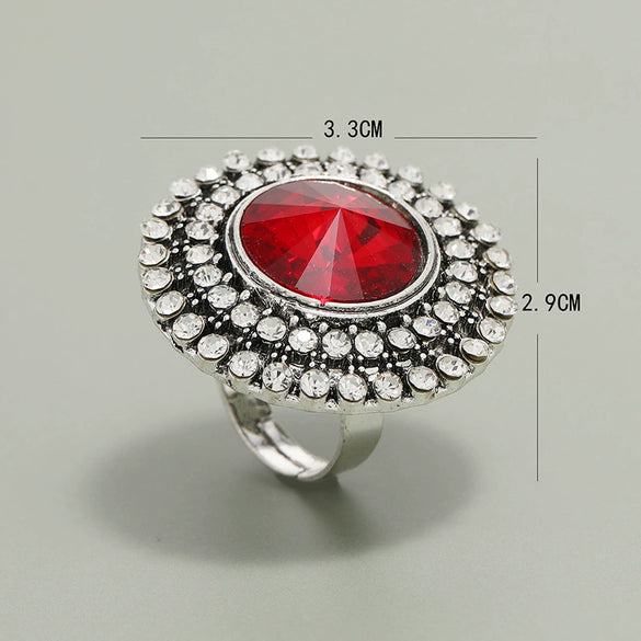 Adjustable Alloy Flower Round Ring With Full Diamond Inlay Creative Elegant Fashion Ring For Unisex