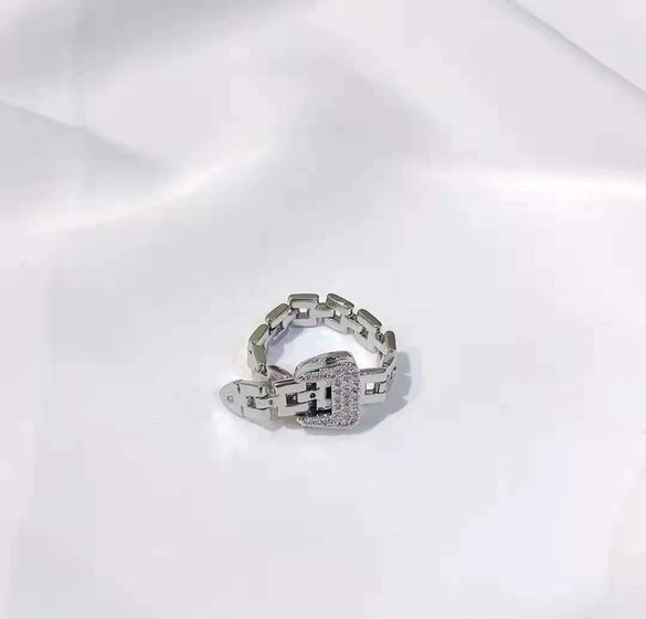 Adjustable Electroplated Copper Buckle Ring With Chain Detail Fashion Statement Ring Gift