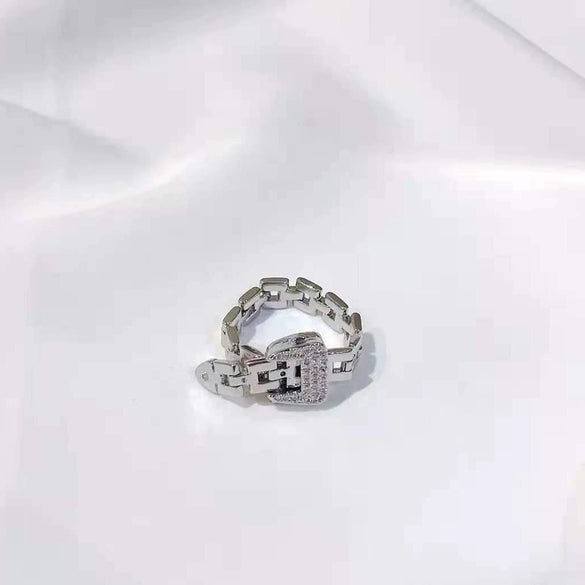 Adjustable Electroplated Copper Buckle Ring With Chain Detail Fashion Statement Ring Gift