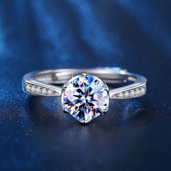 Adjustable Engagement Wedding Ring For Women Silver Plated With Geometric Design Moissanite