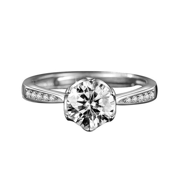 Adjustable Engagement Wedding Ring For Women Silver Plated With Geometric Design Moissanite