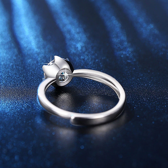 Adjustable Engagement Wedding Ring For Women Silver Plated With Geometric Design Moissanite