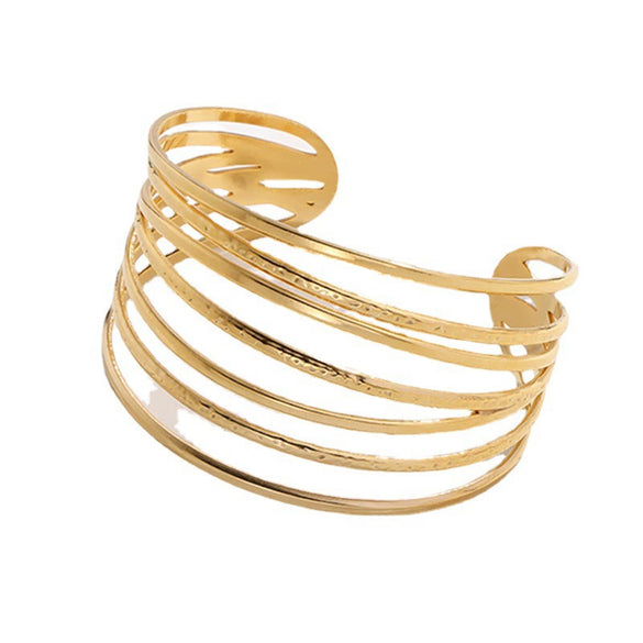 Adjustable Exaggerated High End Open Women's Stainless Steel And Titanium Steel Bracelet With Geometric Design And Electroplating