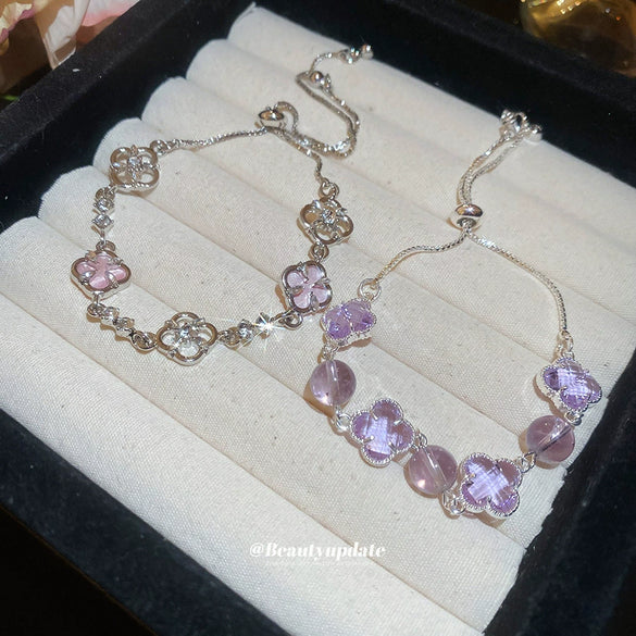 Adjustable Flower Shaped Bracelet In Mixed Materials Set With Diamonds For Women Fashion Exquisite Light Luxury High End All Match Elegant Design