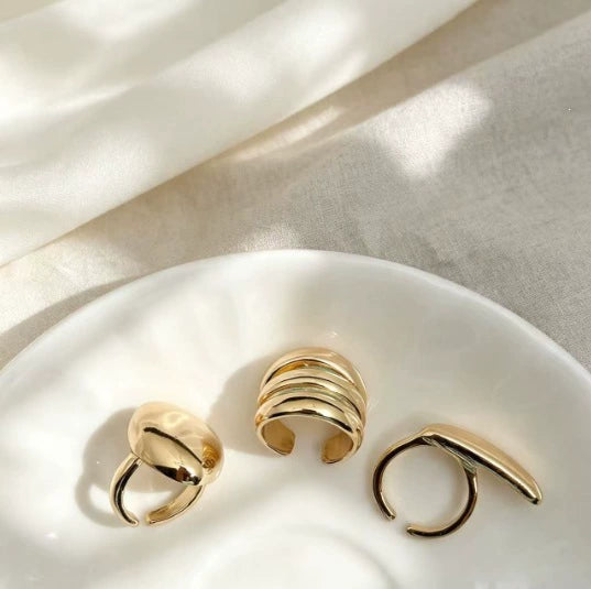 Adjustable Geometric Alloy Ring Set With Smooth Plain Bands And Polished Electroplated Finish For Women