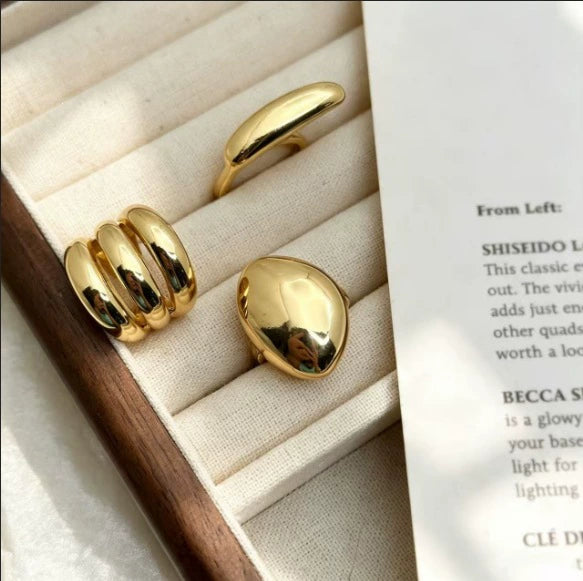 Adjustable Geometric Alloy Ring Set With Smooth Plain Bands And Polished Electroplated Finish For Women