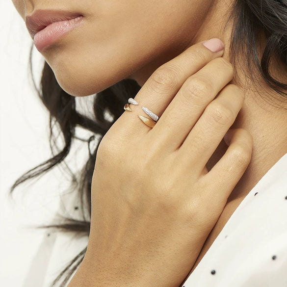 Adjustable Geometric Open Ring For Women And Men Electroplated Copper With Diamond Accent And Gold Plated Finish Simple Fashion Jewelry