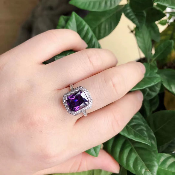 Adjustable Open Rectangular Zircon Crystal Ring With Platinum Plated Copper Geometric Inlaid Design For Unisex