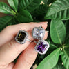 Adjustable Open Rectangular Zircon Crystal Ring With Platinum Plated Copper Geometric Inlaid Design For Unisex