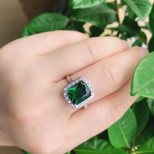 Adjustable Open Rectangular Zircon Crystal Ring With Platinum Plated Copper Geometric Inlaid Design For Unisex