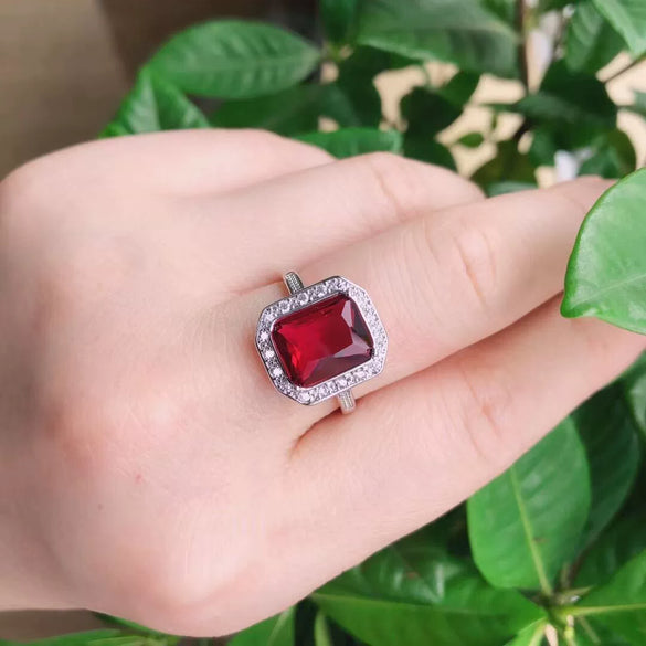 Adjustable Open Rectangular Zircon Crystal Ring With Platinum Plated Copper Geometric Inlaid Design For Unisex