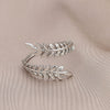 Adjustable Open Ring For Women In Simple Feather Leaf Design Made Of Titanium Steel With Electroplating