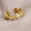 Adjustable Open Ring For Women In Simple Feather Leaf Design Made Of Titanium Steel With Electroplating