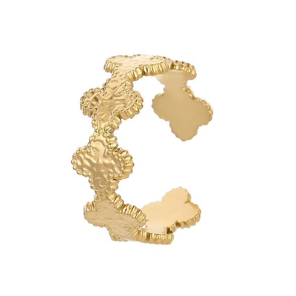 Adjustable Open Ring For Women In Simple Feather Leaf Design Made Of Titanium Steel With Electroplating