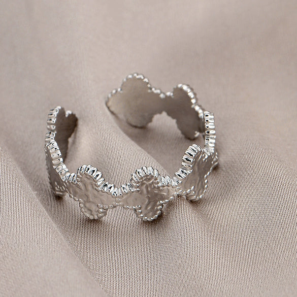 Adjustable Open Ring For Women In Simple Feather Leaf Design Made Of Titanium Steel With Electroplating