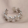 Adjustable Open Ring For Women In Simple Feather Leaf Design Made Of Titanium Steel With Electroplating