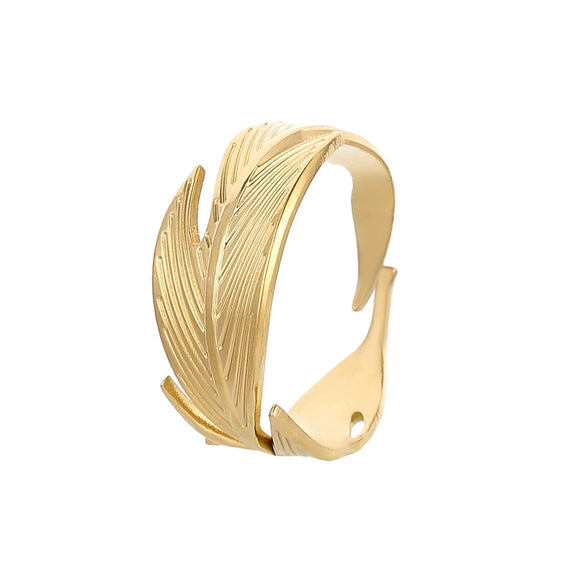 Adjustable Open Ring For Women In Simple Feather Leaf Design Made Of Titanium Steel With Electroplating