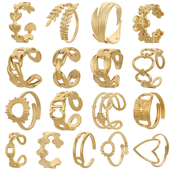 Adjustable Open Ring For Women In Simple Feather Leaf Design Made Of Titanium Steel With Electroplating