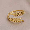 Adjustable Open Ring For Women In Simple Feather Leaf Design Made Of Titanium Steel With Electroplating