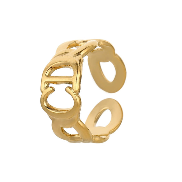 Adjustable Open Ring For Women In Simple Feather Leaf Design Made Of Titanium Steel With Electroplating