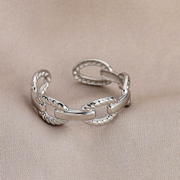 Adjustable Open Ring For Women In Simple Feather Leaf Design Made Of Titanium Steel With Electroplating