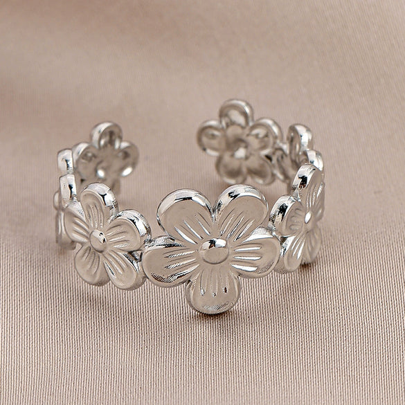 Adjustable Open Ring For Women In Simple Feather Leaf Design Made Of Titanium Steel With Electroplating