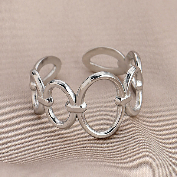 Adjustable Open Ring For Women In Simple Feather Leaf Design Made Of Titanium Steel With Electroplating