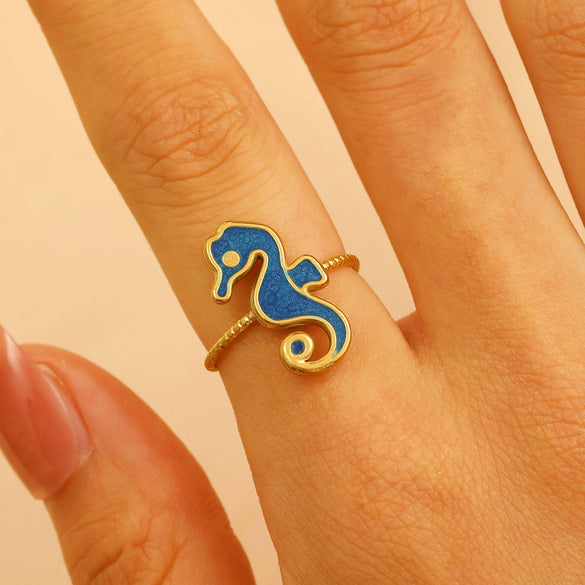 Adjustable Open Ring Stainless Steel Marine Animal Style Electroplated