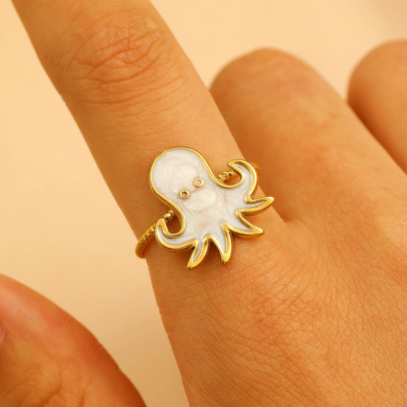 Adjustable Open Ring Stainless Steel Marine Animal Style Electroplated