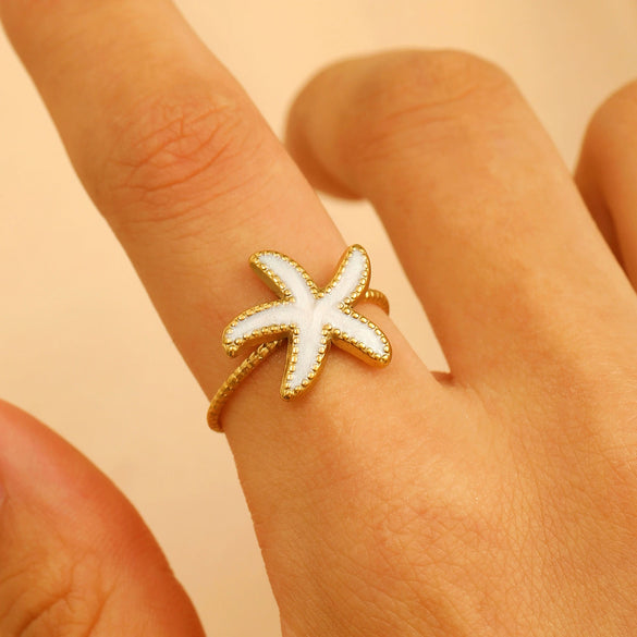 Adjustable Open Ring Stainless Steel Marine Animal Style Electroplated