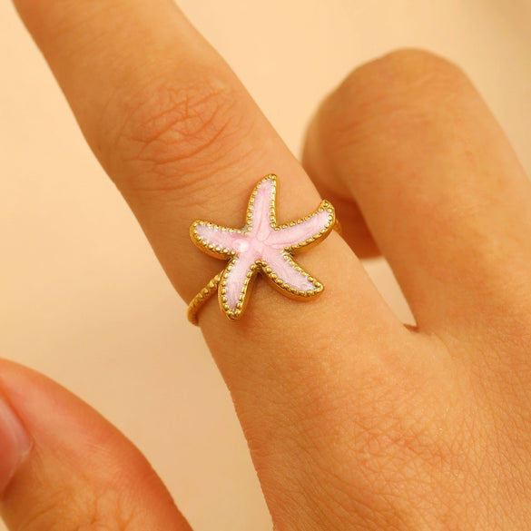 Adjustable Open Ring Stainless Steel Marine Animal Style Electroplated