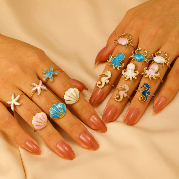 Adjustable Open Ring Stainless Steel Marine Animal Style Electroplated
