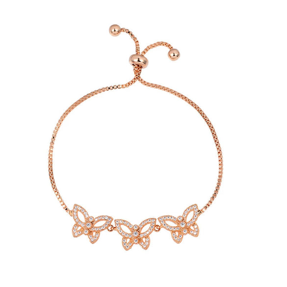 Adjustable Pull Zircon Copper Butterfly Shape Bracelet With Real Gold Plating And Micro Inlay For Women
