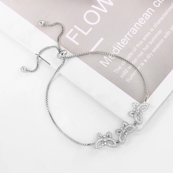 Adjustable Pull Zircon Copper Butterfly Shape Bracelet With Real Gold Plating And Micro Inlay For Women