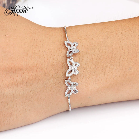 Adjustable Pull Zircon Copper Butterfly Shape Bracelet With Real Gold Plating And Micro Inlay For Women
