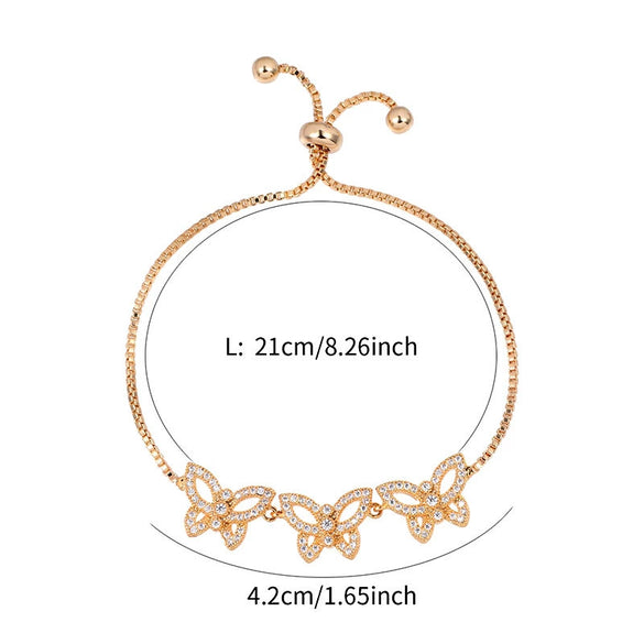 Adjustable Pull Zircon Copper Butterfly Shape Bracelet With Real Gold Plating And Micro Inlay For Women
