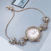 Adjustable Pullout Bracelet Quartz Watch For Women Alloy Material Flower Shape Dial Fashionable Style