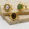 Adjustable Stainless Steel Open Ring With Natural Pearl And Tiger Eye Stone Irregular Oval Geometric Fashion Jewelry