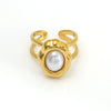Adjustable Stainless Steel Open Ring With Natural Pearl And Tiger Eye Stone Irregular Oval Geometric Fashion Jewelry