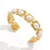 Adjustable Stainless Steel Pearl Open Cuff Bracelet With Electroplated Finish Minimalist Colorfast Jewelry