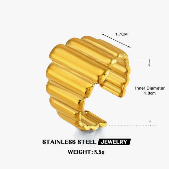 Adjustable Stainless Steel Ring For Women With Irregular Vertical Stripe Lines Geometric Minimalist Electroplated Design