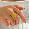 Adjustable Stainless Steel Ring For Women With Irregular Vertical Stripe Lines Geometric Minimalist Electroplated Design