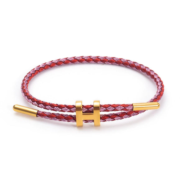 Adjustable Stainless Steel Wire Rope Bracelet With 3D Hard Gold Electroplated Letters Numbers Text Pattern Waterproof Titanium Steel
