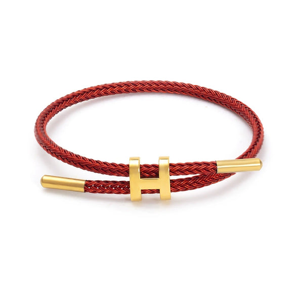 Adjustable Stainless Steel Wire Rope Bracelet With 3D Hard Gold Electroplated Letters Numbers Text Pattern Waterproof Titanium Steel