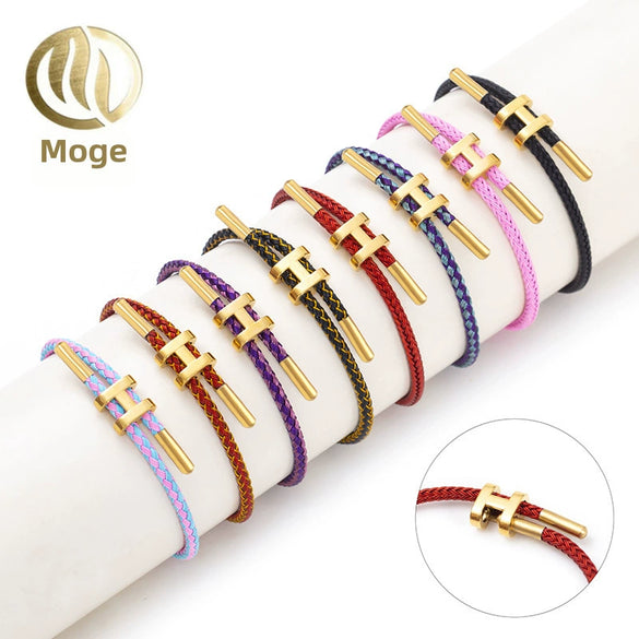 Adjustable Stainless Steel Wire Rope Bracelet With 3D Hard Gold Electroplated Letters Numbers Text Pattern Waterproof Titanium Steel