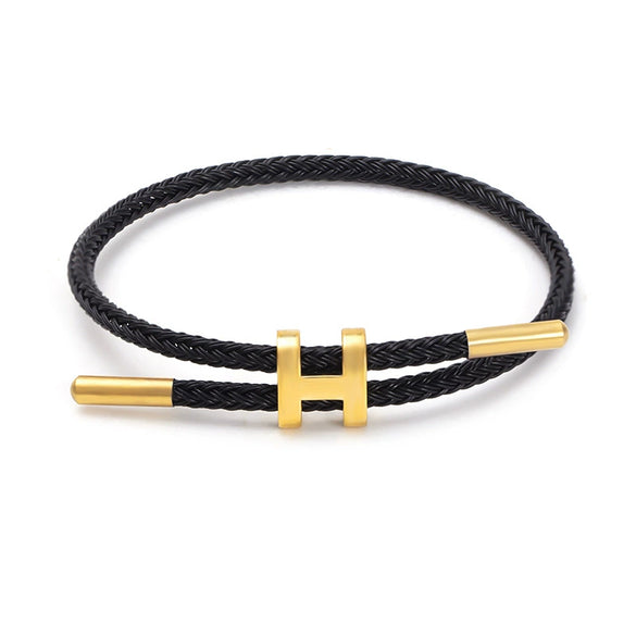 Adjustable Stainless Steel Wire Rope Bracelet With 3D Hard Gold Electroplated Letters Numbers Text Pattern Waterproof Titanium Steel