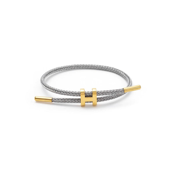 Adjustable Stainless Steel Wire Rope Bracelet With 3D Hard Gold Electroplated Letters Numbers Text Pattern Waterproof Titanium Steel