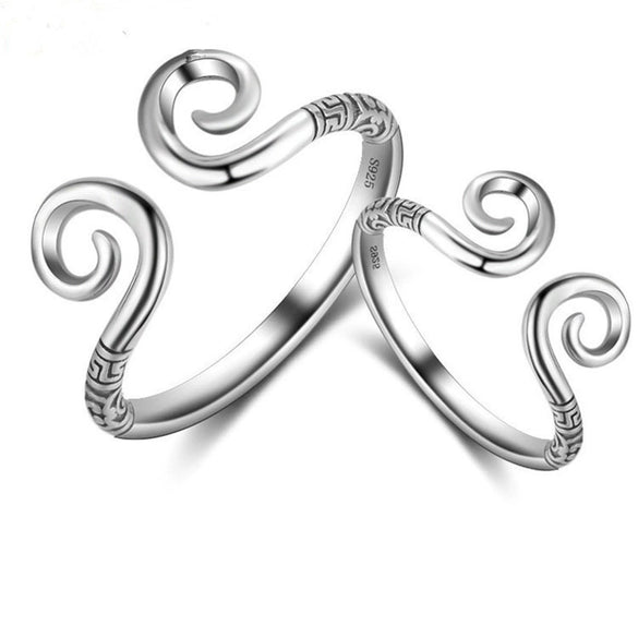 Adjustable Sterling Silver Couple Ring With Geometric Animal And Zodiac Motifs Polished Hoop Design And Retro Mantra Detail