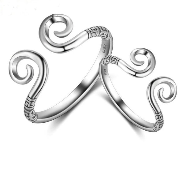 Adjustable Sterling Silver Couple Ring With Geometric Animal And Zodiac Motifs Polished Hoop Design And Retro Mantra Detail